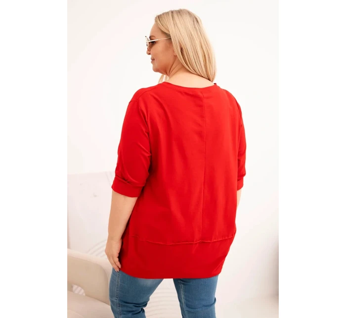 Dámská blůza Plus Size z bavlny s ozdobnými knoflíky a ohrnutými rukávy červená Dámská blůza Plus Size z bavlny s ozdobnými knoflíky a ohrnutými rukávy červená