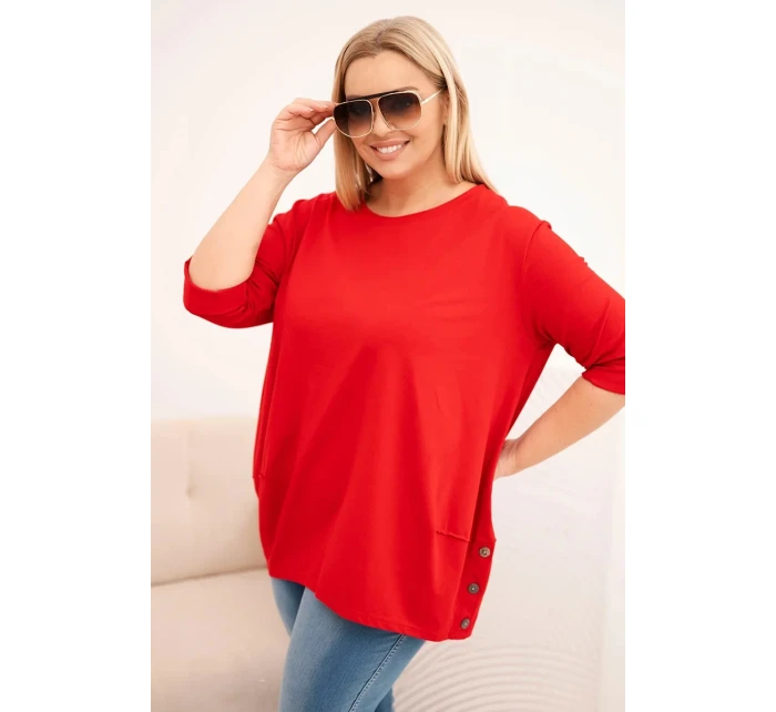Dámská blůza Plus Size z bavlny s ozdobnými knoflíky a ohrnutými rukávy červená Dámská blůza Plus Size z bavlny s ozdobnými knoflíky a ohrnutými rukávy červená