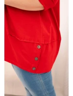 Dámská blůza Plus Size z bavlny s ozdobnými knoflíky a ohrnutými rukávy červená Dámská blůza Plus Size z bavlny s ozdobnými knoflíky a ohrnutými rukávy červená