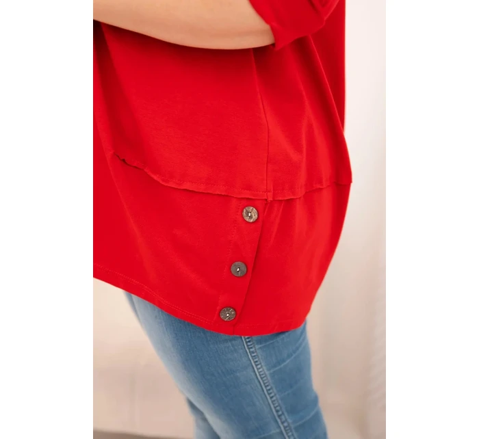 Dámská blůza Plus Size z bavlny s ozdobnými knoflíky a ohrnutými rukávy červená Dámská blůza Plus Size z bavlny s ozdobnými knoflíky a ohrnutými rukávy červená