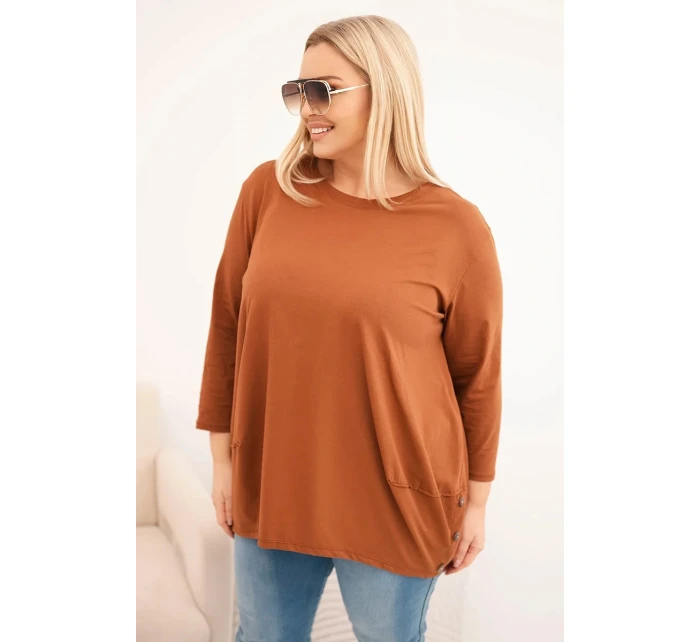 Dámská blůza Plus Size z bavlny s ozdobnými knoflíky a ohrnovacími rukávy camelová Dámská blůza Plus Size z bavlny s ozdobnými knoflíky a ohrnovacími rukávy camelová