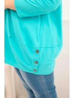 Dámská blůza Plus Size z bavlny s ozdobnými knoflíky a ohrnutými rukávy mátová Dámská blůza Plus Size z bavlny s ozdobnými knoflíky a ohrnutými rukávy mátová