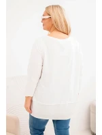 Dámská blůza Plus Size z bavlny s ozdobnými knoflíky a ohrnutými rukávy ecru Dámská blůza Plus Size z bavlny s ozdobnými knoflíky a ohrnutými rukávy ecru