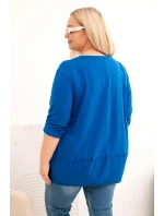 Dámská blůza Plus Size z bavlny s ozdobnými knoflíky a ohrnutými rukávy chabrová Dámská blůza Plus Size z bavlny s ozdobnými knoflíky a ohrnutými rukávy chabrová