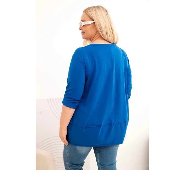 Dámská blůza Plus Size z bavlny s ozdobnými knoflíky a ohrnutými rukávy chabrová Dámská blůza Plus Size z bavlny s ozdobnými knoflíky a ohrnutými rukávy chabrová