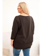 Dámská blůza Plus Size z bavlny s ozdobnými knoflíky a ohrnutými rukávy hnědá Dámská blůza Plus Size z bavlny s ozdobnými knoflíky a ohrnutými rukávy hnědá