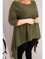 Dámská tunika Plus Size bavlněná s asymetrickým střihem khaki Dámská tunika Plus Size bavlněná s asymetrickým střihem khaki