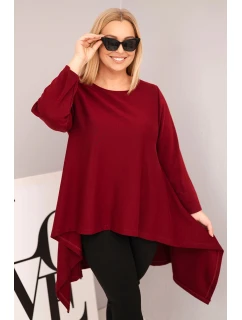 Dámská tunika Plus Size bavlněná s asymetrickým střihem bordová
