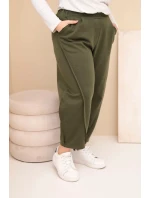 Dámské bavlněné kalhoty Plus Size volného střihu s vysokým pasem khaki Dámské bavlněné kalhoty Plus Size volného střihu s vysokým pasem khaki
