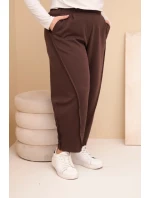 Dámské kalhoty z bavlny Plus Size volného střihu s vysokým pasem hnědé Dámské kalhoty z bavlny Plus Size volného střihu s vysokým pasem hnědé