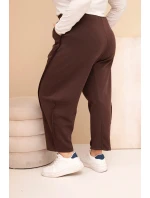 Dámské kalhoty z bavlny Plus Size volného střihu s vysokým pasem hnědé Dámské kalhoty z bavlny Plus Size volného střihu s vysokým pasem hnědé