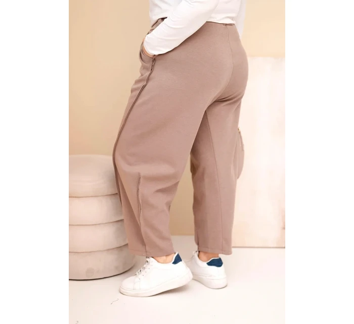 Dámské bavlněné kalhoty Plus Size volného střihu s vysokým pasem fango Dámské bavlněné kalhoty Plus Size volného střihu s vysokým pasem fango