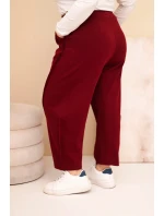 Dámské bavlněné kalhoty Plus Size volného střihu s vysokým pasem bordové Dámské bavlněné kalhoty Plus Size volného střihu s vysokým pasem bordové