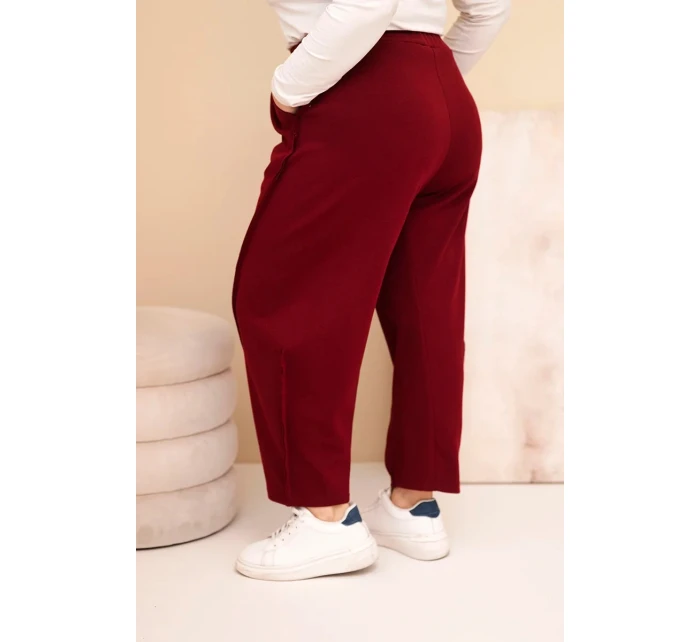 Dámské bavlněné kalhoty Plus Size volného střihu s vysokým pasem bordové Dámské bavlněné kalhoty Plus Size volného střihu s vysokým pasem bordové