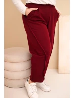 Dámské bavlněné kalhoty Plus Size volného střihu s vysokým pasem bordové Dámské bavlněné kalhoty Plus Size volného střihu s vysokým pasem bordové