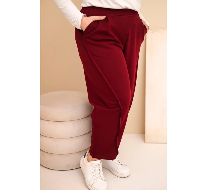 Dámské bavlněné kalhoty Plus Size volného střihu s vysokým pasem bordové Dámské bavlněné kalhoty Plus Size volného střihu s vysokým pasem bordové