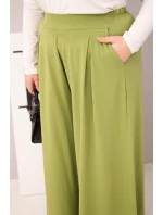 Dámské bavlněné kalhoty Plus Size s širokým střihem a volným střihem pistáciové Dámské bavlněné kalhoty Plus Size s širokým střihem a volným střihem pistáciové