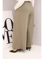 Dámské bavlněné kalhoty Plus Size s širokými nohavicemi a volným střihem khaki Dámské bavlněné kalhoty Plus Size s širokými nohavicemi a volným střihem khaki