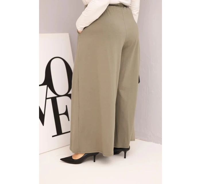 Dámské bavlněné kalhoty Plus Size s širokými nohavicemi a volným střihem khaki Dámské bavlněné kalhoty Plus Size s širokými nohavicemi a volným střihem khaki