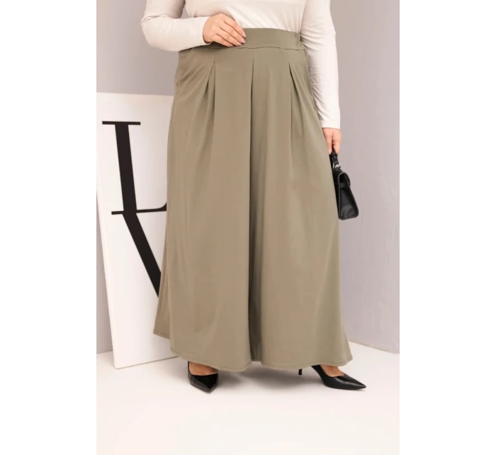 Dámské bavlněné kalhoty Plus Size s širokými nohavicemi a volným střihem khaki Dámské bavlněné kalhoty Plus Size s širokými nohavicemi a volným střihem khaki