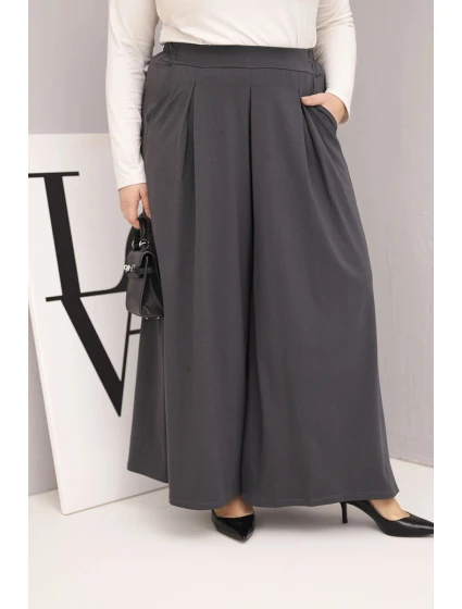 Dámské bavlněné kalhoty Plus Size s širokými nohavicemi a volným střihem grafitové Dámské bavlněné kalhoty Plus Size s širokými nohavicemi a volným střihem grafitové