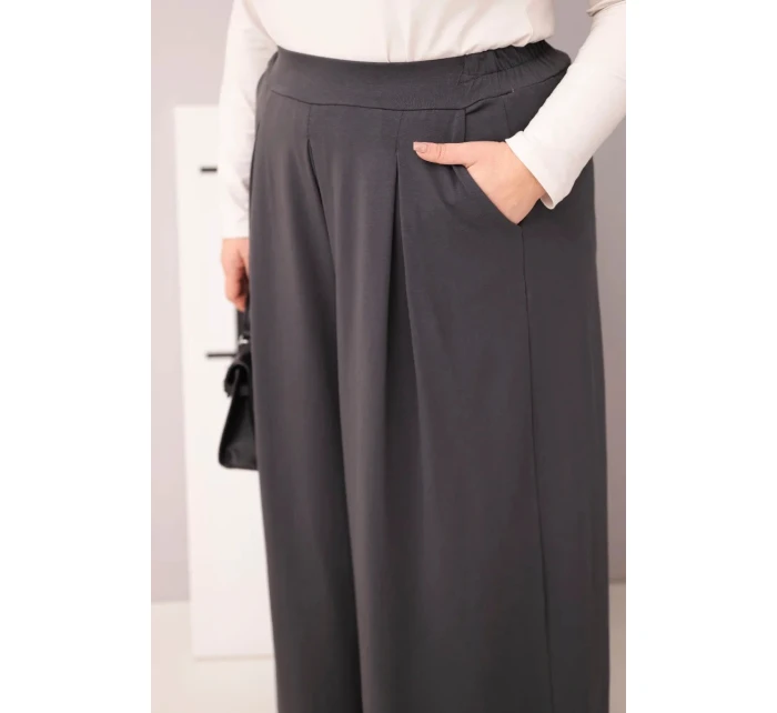 Dámské bavlněné kalhoty Plus Size s širokými nohavicemi a volným střihem grafitové Dámské bavlněné kalhoty Plus Size s širokými nohavicemi a volným střihem grafitové