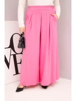 Dámské bavlněné kalhoty Plus Size s širokými nohavicemi a volným střihem světle růžové Dámské bavlněné kalhoty Plus Size s širokými nohavicemi a volným střihem světle růžové