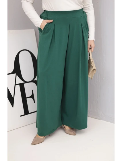 Dámské bavlněné kalhoty Plus Size s širokými nohavicemi a volným střihem tmavě zelené Dámské bavlněné kalhoty Plus Size s širokými nohavicemi a volným střihem tmavě zelené