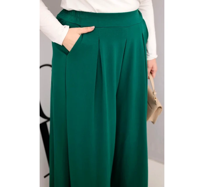 Dámské bavlněné kalhoty Plus Size s širokými nohavicemi a volným střihem tmavě zelené Dámské bavlněné kalhoty Plus Size s širokými nohavicemi a volným střihem tmavě zelené