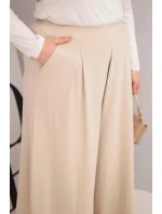 Dámské bavlněné kalhoty Plus Size s širokými nohavicemi a volným střihem béžové Dámské bavlněné kalhoty Plus Size s širokými nohavicemi a volným střihem béžové