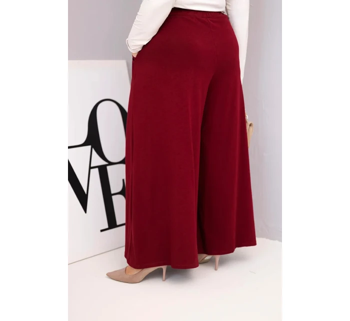 Dámské bavlněné kalhoty Plus Size s širokými nohavicemi a volným střihem bordové Dámské bavlněné kalhoty Plus Size s širokými nohavicemi a volným střihem bordové