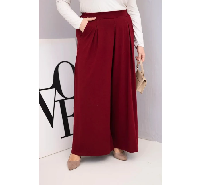 Dámské bavlněné kalhoty Plus Size s širokými nohavicemi a volným střihem bordové Dámské bavlněné kalhoty Plus Size s širokými nohavicemi a volným střihem bordové