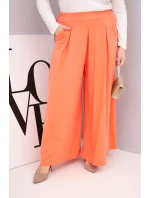 Dámské kalhoty z bavlny Plus Size s širokými nohavicemi a volným střihem meruňkové Dámské kalhoty z bavlny Plus Size s širokými nohavicemi a volným střihem meruňkové