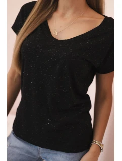 Dámská blůza bavlněná s výstřihem do V a krátkým rukávem černá