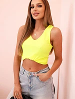 Top dámský bavlněný na ramínkách s výstřihem do V neonově žlutý