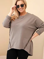 Dámská blůza Plus Size bavlněná s ohrnovacím rukávem a lampasem v leopardím vzoru fango