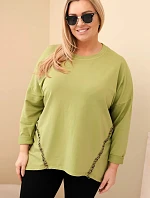 Dámská blůza Plus Size bavlněná s ohrnutým rukávem a lampasem v leopardím vzoru olivová