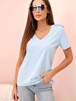 Dámská bavlněná blůza s výstřihem do V a krátkým rukávem modrá