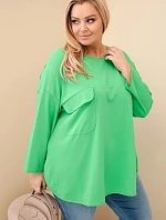 Dámská blůza Plus Size s kapsou a ohrnovacími rukávy z bavlny světle zelená