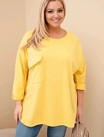 Dámská blůza Plus Size s bavlnou, kapsou a ohrnovacími rukávy žlutá