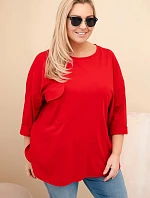 Dámská blůza Plus Size s bavlnou, kapsou a ohrnutým rukávem červená