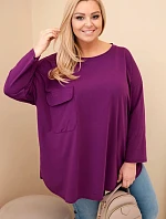 Dámská blůza Plus Size s bavlnou, s kapsou a ohrnutým rukávem tmavě fialová