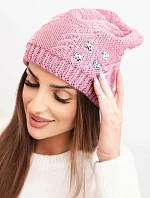 Dámská zimní čepice z vlny s ozdobnými aplikacemi K468 tmavě růžová