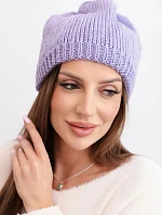 Dámská zimní čepice s ušima a žebrovaným vzorem K440 fialová