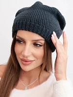 Dámská zimní čepice s ušima a ribbed vzorem K440 grafitová