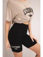 Dámská bavlněná souprava s tričkem a legínami s lampasem béžová