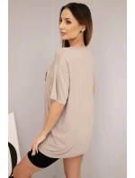 Dámská bavlněná souprava s tričkem a legínami s lampasem béžová