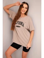 Dámská bavlněná souprava s tričkem a legínami s lampasem béžová