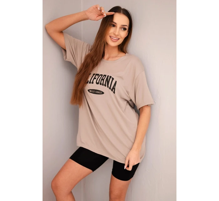 Dámská bavlněná souprava s tričkem a legínami s lampasem béžová Dámská bavlněná souprava s tričkem a legínami s lampasem béžová