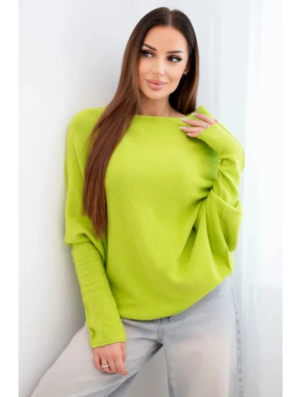 Dámský asymetrický viskózový svetr netopýr pistáciový Dámský asymetrický viskózový svetr netopýr pistáciový